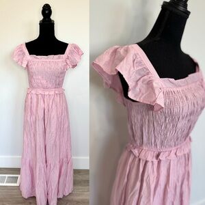 Moon River Pink Smocked Women’s Maxi Lined Dress (Small)